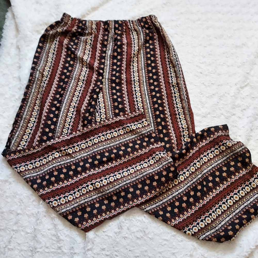 Wide Leg Mixed Print Relaxed Fit Palazzo Pants Medium Boho Festival Hippie